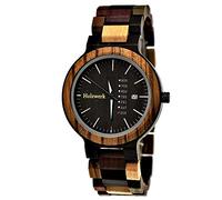 Holzwerk Germany Handmade Matrix Men's Watch Eco Natural Wooden Watch Wooden Bracelet Watch Brown Black Zebra Pattern Analogue Quartz Watch Date and Day of the Week Display, Bracelet