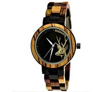 Holzwerk Germany Handmade Women's Watch Eco Natural Wooden Watch Brown Black Zebra Pattern Analogue Quartz Watch with Deer Motif