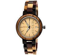 Holzwerk Germany® Matrix Women's Watch, Eco Natural Wood Watch, Wooden Bracelet, Watch, Brown, Black, Colourful, Zebra Pattern, Analogue Quartz Watch, Date and Day of the Week, Display