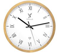 Holzwerk Germany Natural Wooden Radio-Controlled Wall Clock Wooden Clock Vintage Radio Controlled Clock Silent Movement without Ticking Noises Roman Numerals Brown White Beech Silent Solid Wood