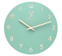 Holzwerk Natural Wall Clock Wooden Clock Vintage Silent Movement without Ticking Noises Green Silent Made of Handmade Solid Wood Natural Wood with Deer Motif (Green)