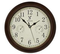 Holzwerk Vintage Retro Wall Clock with Temperature Display and Hygrometer Moisture Meter Thermometer Wooden Clock Running Quiet Movement Brown Virtually Silent Solid Wood 14 Inches 35 cm