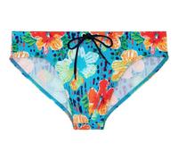 HOM Men's Dino Swim Brief, Floral Print Turquoise Background, M