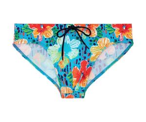 HOM Men's Dino Swim Brief, Floral Print Turquoise Background, S