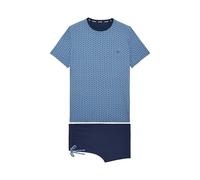 HOM Men's Pyjama Court Martinez Pajama Set, Top: Abstract Scales Pattern in Blue, Navy and White, Trousers: Plain Navy, XXL