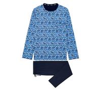 HOM Men's Pyjama Long Vibe Pajama Set, Top: Paisley Print Blue Gradient Camoufalge Bottom: Plain Navy, XXL