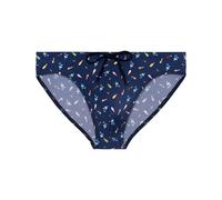 HOM Men's Slip de Bain Summer Swim Briefs, Navy Print, L