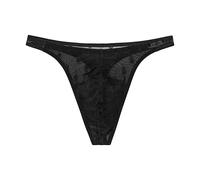 Hom Men's String Dark Thong Panties, Black, L