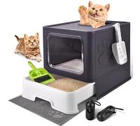 Homagico Cat Litter Box with Lid, Extra Large Front Entry Top Exit, Drawer Type Enclosed Kitty Litter Box with Litter Scoop, Anti-Splashing Toilet Easy Cleaning（Purple