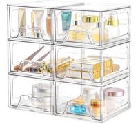 Homaigie 6 Pack Stackable Storage Drawers, Acrylic Bathroom Makeup Organizer and Storage,Clear Plastic Pull Out Drawers for Vanity, Undersink, Kitchen Cabinet, Pantry Organization and Storage