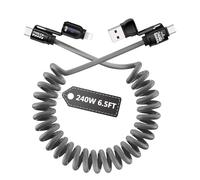 Homailida 4 in 1 Coiled Charger Cable, 240W Multi Fast Charging Cable & Data Transfer for Apple Car Play & Android Auto, USB-A/C to Type-C/L Port Compatible for iPhone iPad Android, 2M/6.5FT