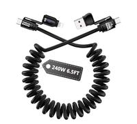 Homailida 4 in 1 Coiled Charger Cable, 240W Multi Fast Charging Cable & Data Transfer for Apple Car Play & Android Auto, USB-A/C to Type-C/L Port Compatible for iPhone iPad Android, 2M/6.5FT