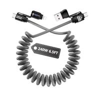 Homailida 4 in 1 Multi Charger Cable, 240W Fast Charging Retractable USB C Cable, Data Transfer for Apple Car Play & Android Auto, USB-A/C to Type-C/L Port Compatible for iPhone iPad Android, 2M