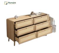 HOMAIRE 6 Drawer Chest Natural Oak Rattan