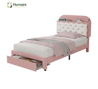 HOMAIRE Velvet 3ft Bed Frame with Storage Drawer