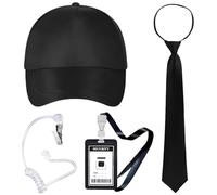 Homaisson 5 Pcs Guard Costume Set - Secret Security Service Outfit Accessory Kit,Guard Hat, Sunglasses, Tie, Work Permit, and Earpieces for Teens Adults Cosplay Game Halloween Party Gear