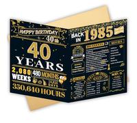 HOMANGA 40th Birthday Card, 40th Birthday Gifts for Men Women, Back in 1985 Jumbo 40th Bday Card with Envelope for Wife Husband, Black Gold 20x25 CM