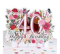 HOMANGA 40th Birthday Pop Up Card, Happy 40th Birthday Card for Her, Women, Wife, 40th Birthday Gift for Sister, Mom, Friend, Pop Up Birthday Greeting Card with Blank Note and Envelope, 15 x 20 cm