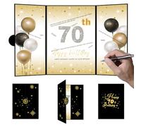 HOMANGA 70th Birthday Decorations for Men and Women, Big 70th Birthday Alternative Signature Guest Book, 70th Gifts for Men and Women, Black Gold 70 Years Party Decoration Supplies, About A4 Size