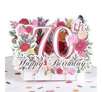 HOMANGA 70th Birthday Pop Up Card, Happy 70th Birthday Card for Her, Women, Wife, 70th Birthday Gift for Sister, Mom, Friend, Pop Up Birthday Greeting Card with Blank Note and Envelope, 15 x 20 cm