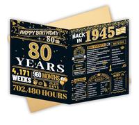 HOMANGA 80th Birthday Card, 80th Birthday Gifts for Men Women, Back in 1945 Jumbo 80th Bday Card with Envelope for Wife Husband, Black Gold 20x25 CM