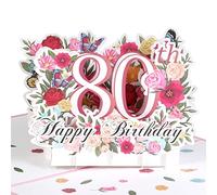 HOMANGA 80th Birthday Pop Up Card, Happy 80th Birthday Card For Her, Women, Wife, 80th Birthday Gift For Sister, Mom, Friend, Pop Up Birthday Greeting Card with Blank Note and Envelope, 15 x 20 cm