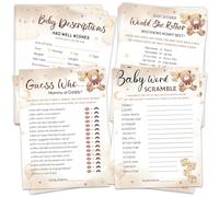 HOMANGA Baby Shower Games, 4 Fun Games for 25 Guests, Who Knows Mommy Best, Guess Who Mommy or Daddy, Word Scramble, Gender Neutral Bear Design Baby Shower Decorations for Boy or Girl