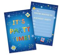 HOMANGA Birthday Invitations for Boys, 20PCS Birthday Party Invitation Cards with Envelopes, Party Invites for Kids Childrens Parties Supplies - 10x15cm (Blue, Double-sided)