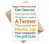 HOMANGA Fathers Day Card for Dad Father Grandad Stepdad Husband Grandfather, Funny Fathers Day Card from Son or Daughter, Father's Day Greeting Cards with Envelope, 13x18cm (DAD, CAN I BORROW)