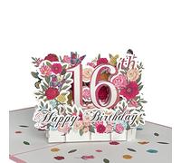 HOMANGA Happy 16th Birthday Pop Up Card, 16 Birthday 3D Greeting Card for Her, 16th Birthday Gifts for Girl Sister Daughter Nephew, Sixteen Pop Up Birthday Card with Blank Note and Envelope, 15x20 cm