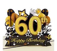 HOMANGA Happy 60th Birthday Pop Up Card, 60th Birthday Card with Note and Envelope, 60th Birthday Gifts for Husband, Wife, Men, Women, 60 Years 3D Pop Up Birthday Greeting Card 15x20cm