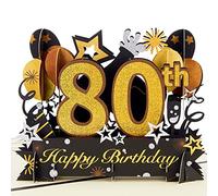 HOMANGA Happy 80th Birthday Pop Up Card, 80th Birthday Gifts for Husband, Wife, Men, Women, 80 Years 3D Pop Up Birthday Greeting Card with Note and Envelope, 15x20cm