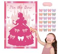 HOMANGA Pin the Bow Party Game for Girls, Pink Girl Princess Poster with 24 Bow Stickers, Kids Teens Birthday Party Supplies Decorations, Sleepover & Dress-Up Activity - A2 Poster, 24 Players