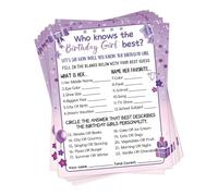 HOMANGA Who Knows The Birthday Girl Best Age 15+, Birthday Would She Rather, Birthday Game Cards for Girls Hers Women's Sleepover Party - 15x20cm Set of 30 (Purple, Double-sided)