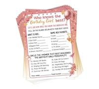 HOMANGA Who Knows The Birthday Girl Best, Would She Rather, Birthday Game Cards for Girls Hers Women's Sleepover Party - 15x20cm Set of 30 (Pink & Rose, Double-sided)
