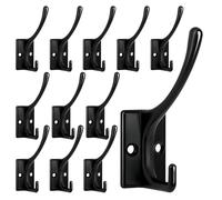 Homanu 12 Pack Coat Hooks, Heavy Duty Coat Hooks Wall Mounted with 24 Screws, No Rust Double Hooks Black Wall Hooks for Hanging Towel, Coat, Scarf, Bag, Hat, Cup, Key