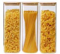HomArtist Square Glass Jars with Bamboo Lids 79 FL OZ [Set of 3], Glass Canisters with Airtight Lid, Glass Food Storage Containers for Spaghetti, Fettuccine, Linguine,Pasta, Best for Kitchen & Pantry