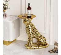 homary Animal Side Table with Tray Top- Gold Leopard Statue Panther Figurine End Table Art Decor for Home & Gifts