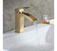 Homary Contemporary Style Brushed Gold Single Hole Deck Mounted Bathroom Sink Faucet