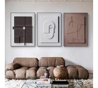 Homary Japandi Canvas Wall Art Sets of 3, Modern Abstract Art Painting Hanging Wall Decor Set with Rectangle Frame