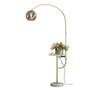 Homary Modern Gold Arc Floor Lamp for Living Room with Shelf & Wireless Charger & USB