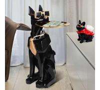 Homary Modern Resin Dog Sculpture Geometric Standing Statue Side Table with Tray & Tissue Box Storage - Cute Black Dog Figurine with Movable Tray for Living Room, Bathroom, Office