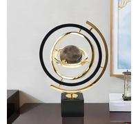 Homary Modern Sculpture Decor Abstract Art Decoration Metal Globe Ornament with Rectangle Stand - Black & Gold