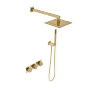 Homary Modern Square Rain Shower Head Wall Mounted Solid Brass Shower Mixer in Brushed Gold