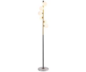 Homary Modern White Globe Glass 6-Light Floor Lamp with Round Marble Base in Black and Gold