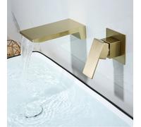 Homary Waterfall Wall Mounted Brushed Gold Bathroom Basin Tap Single Lever Handle