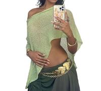 Homaskylynn Asymmetrical Knit Poncho, One-Piece Hot Girl Knitted Shawl, Sheer Poncho Lightweight Summer Shrug Pullover Sweater(Green)
