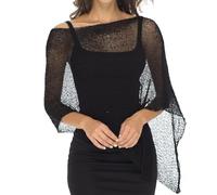 Homaskylynn Asymmetrical Knit Poncho, One-Piece Hot Girl Knitted Shawl, Sheer Poncho Lightweight Summer Shrug Pullover Sweater(Black)