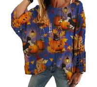 Homaskylynn Women's Halloween Pumpkin Print Long Sleeve Knit Top, Crochet Sweater, Bat Witch Hat Cozy Pullover, Spring Fall Wear(Stylec,M)