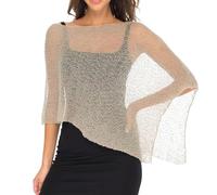 Homaskylynn Womens Sheer Summer Poncho, Asymmetric Knit Poncho, Chic Neutrals Sheer, Lightweight Shrug Pullover Sweater(Beige a)